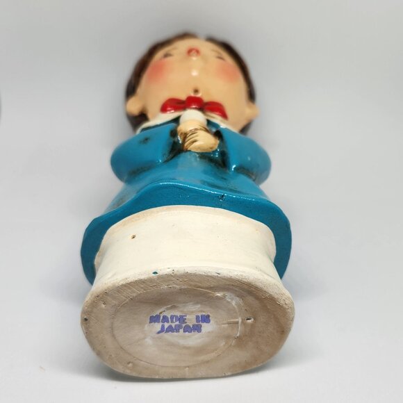 Vintage Christmas Chalk Ware Caroler Blue Smock Made in Japan New in Box - Picture 5 of 7